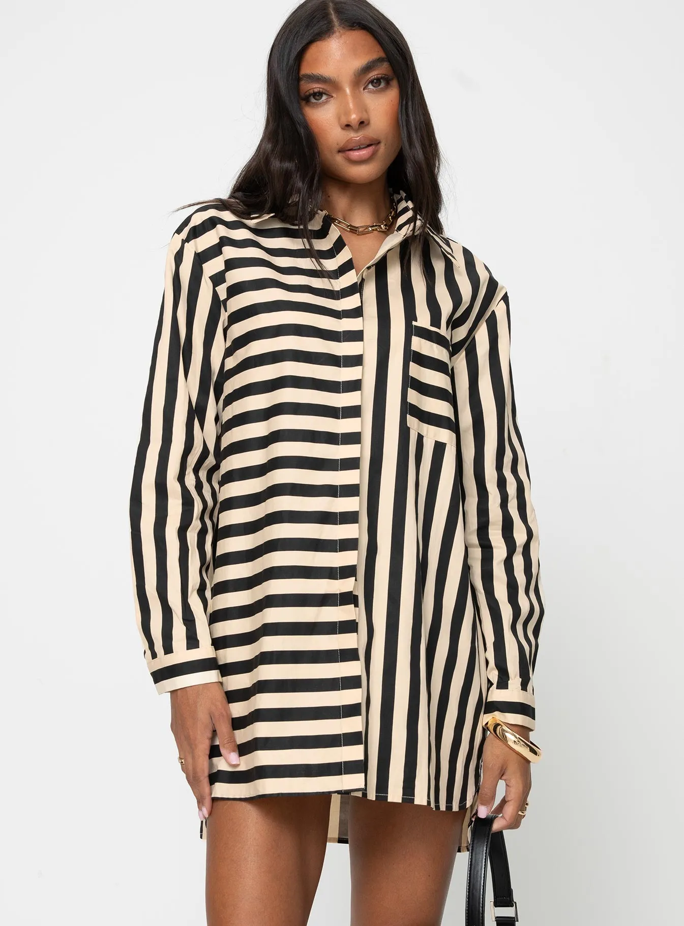 Celebration Wear Trend Glow Hancer Shirt Dress Black / Cream