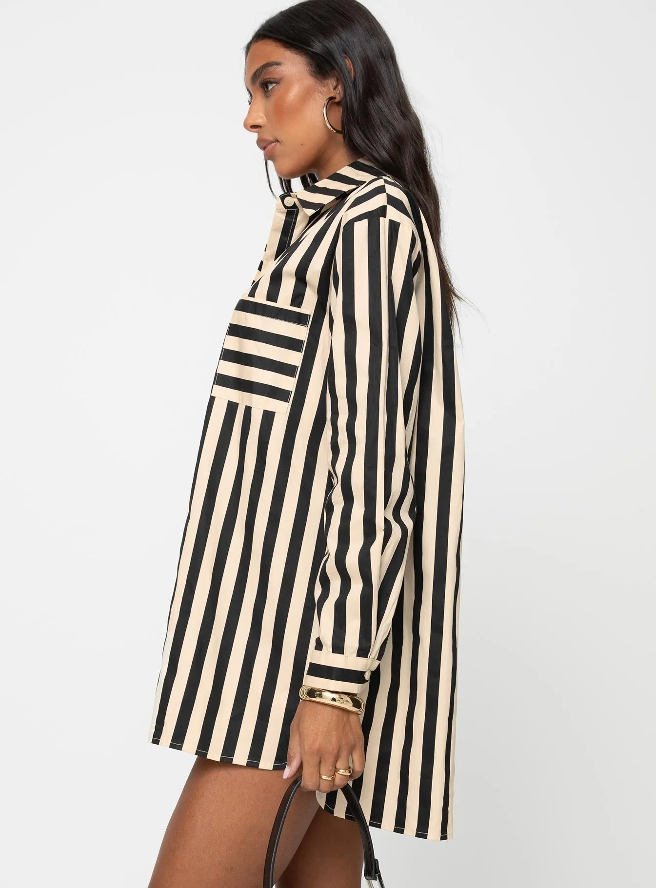 Relaxed Waist Fit Hancer Shirt Dress Black / Cream