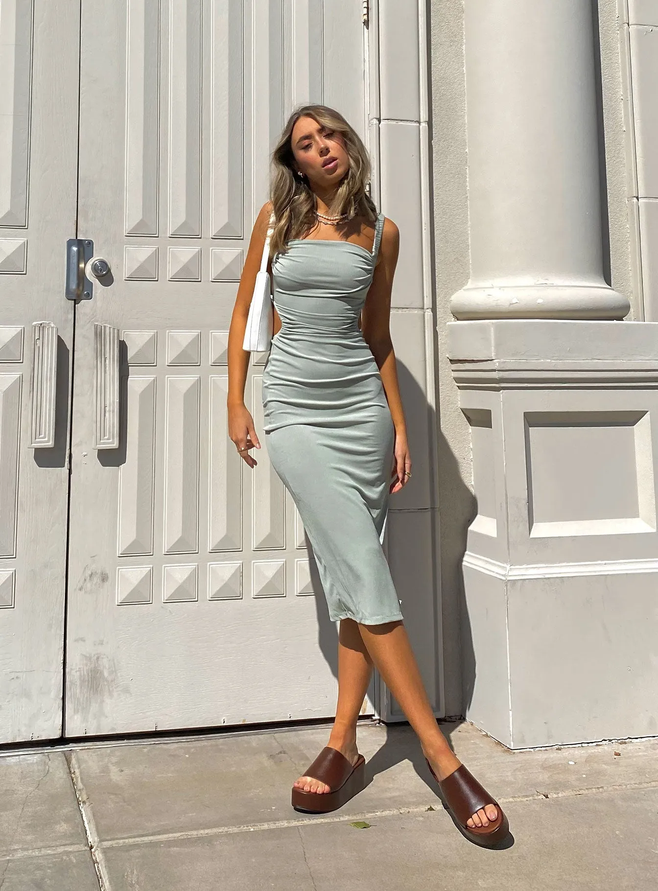 Lainey Midi Dress Sage Dark Tones