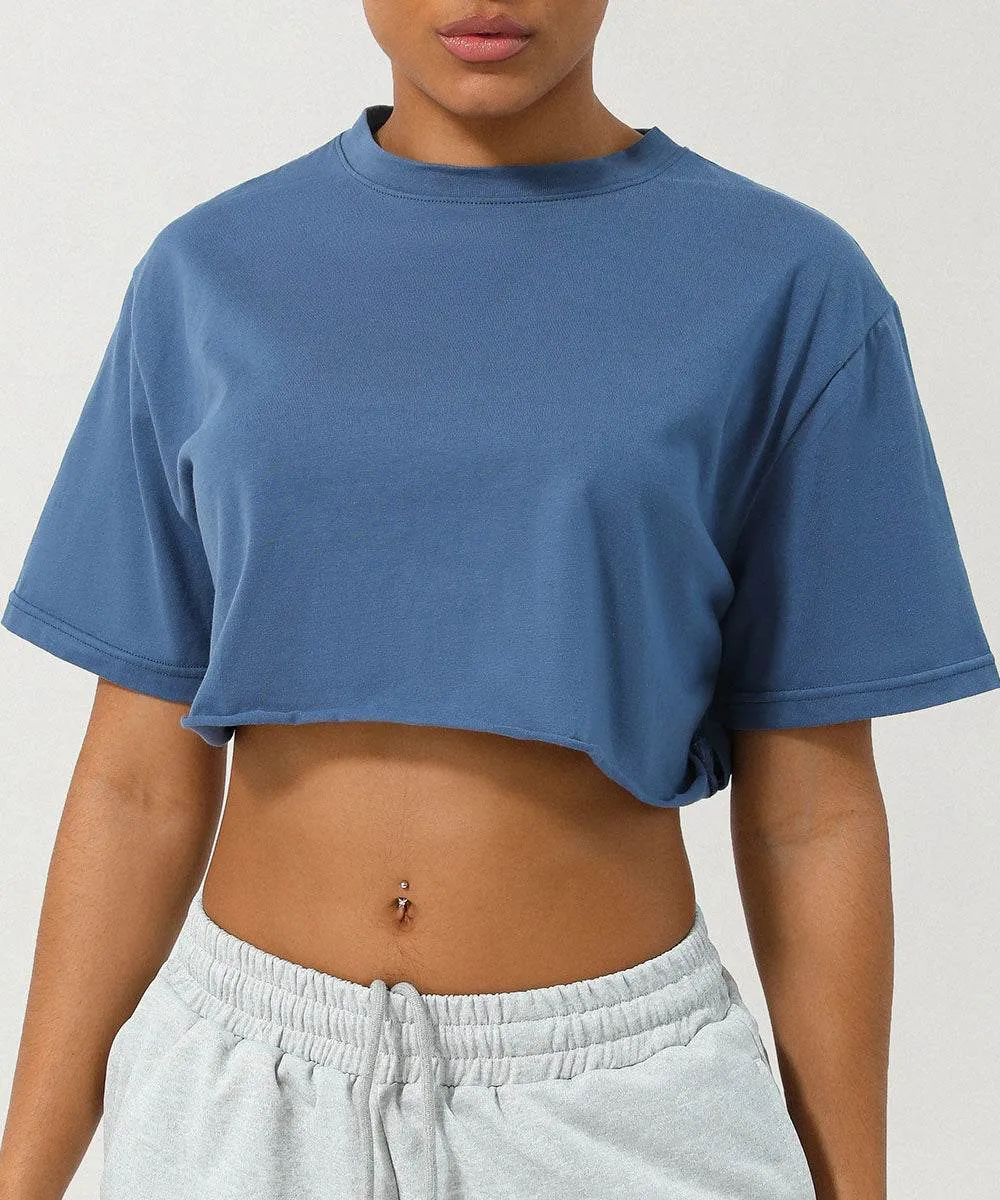 Workout Crop Tops Short Sleeve Yoga Shirts Polish Glow Natural Fiber Blend