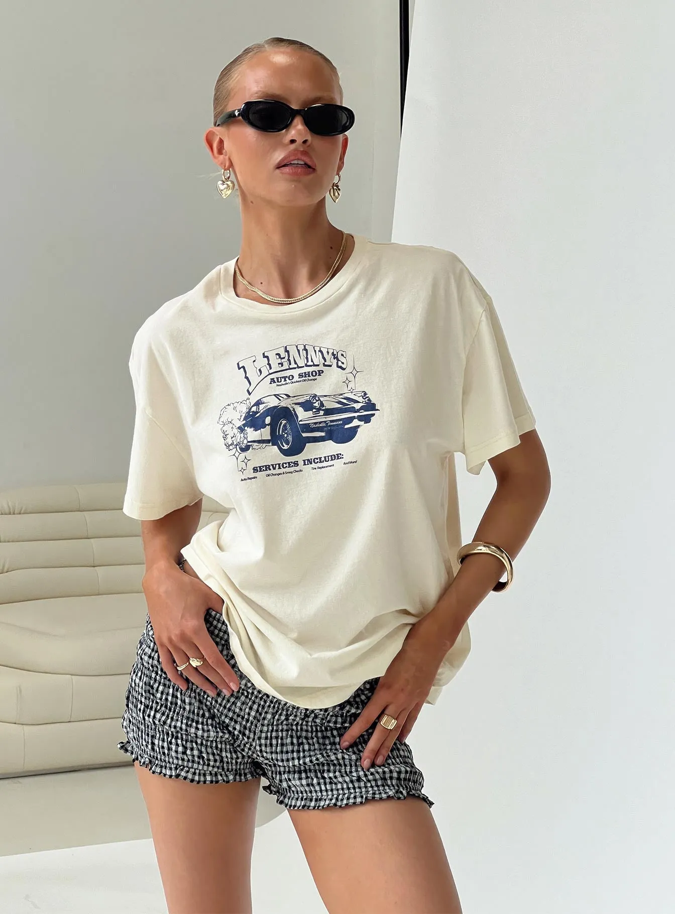 Lennys Auto Oversized Tee Cream Casual Active Wear