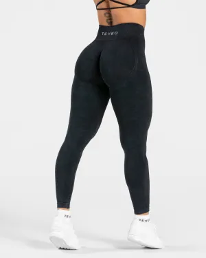 City Walk Rib Knit Supportive Waist Acid Covert Scrunch Leggings "Schwarz"