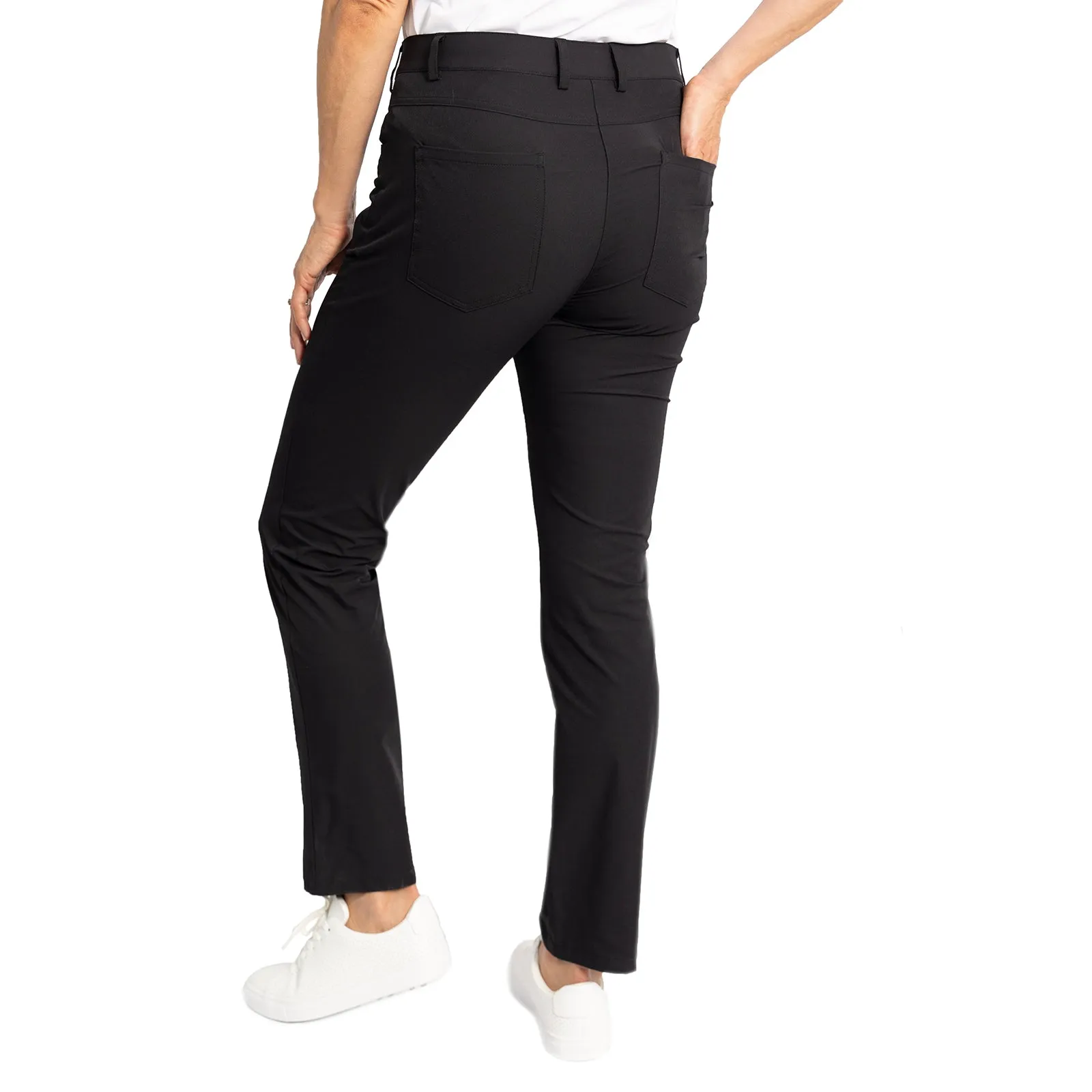 Glenmuir Women's Kaley Lightweight Stretch Performance Golf Trousers - Black Minimal Waist