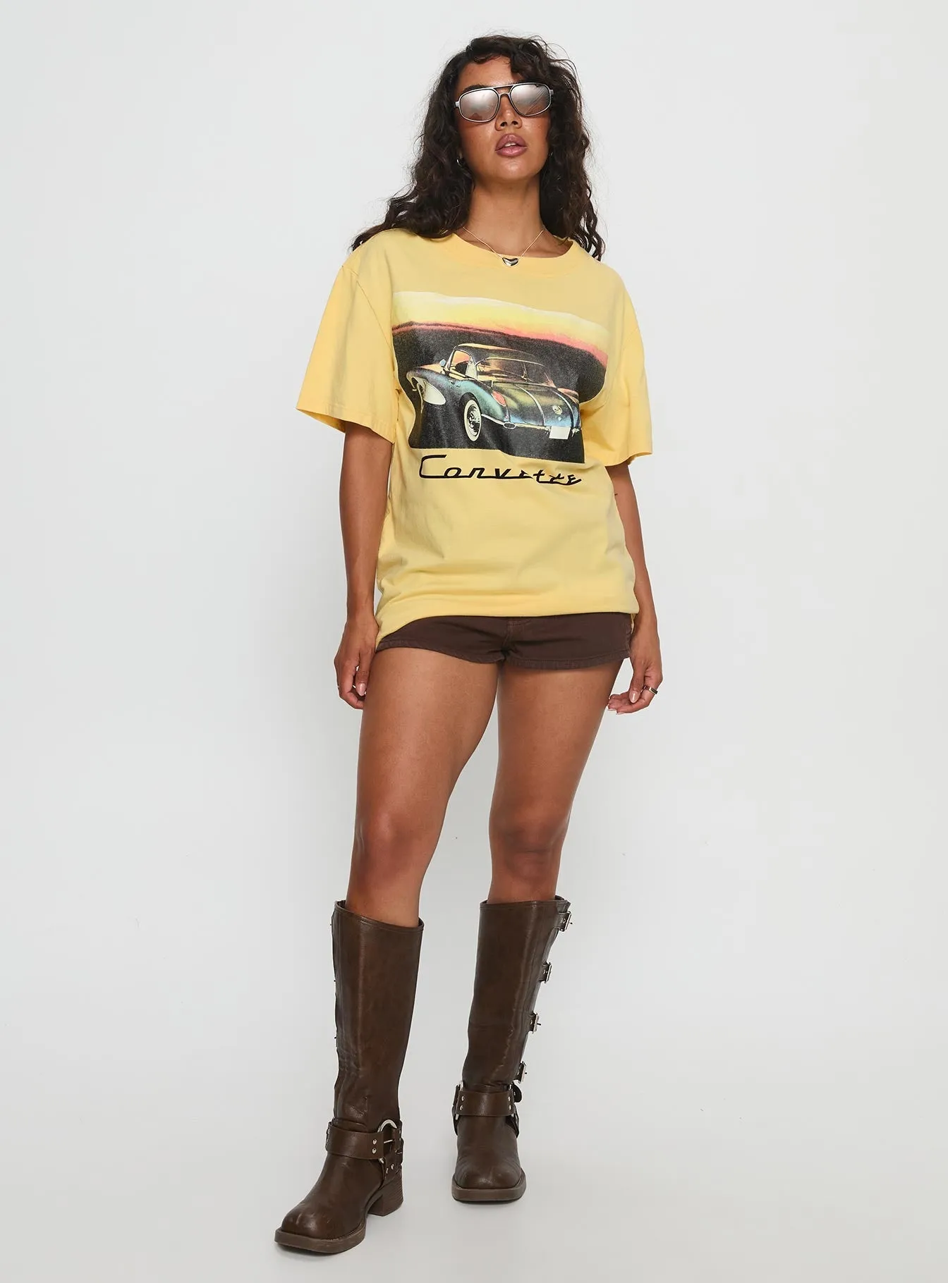 Subtle Details Wedding Corvette Legends Oversized Graphic Top Yellow
