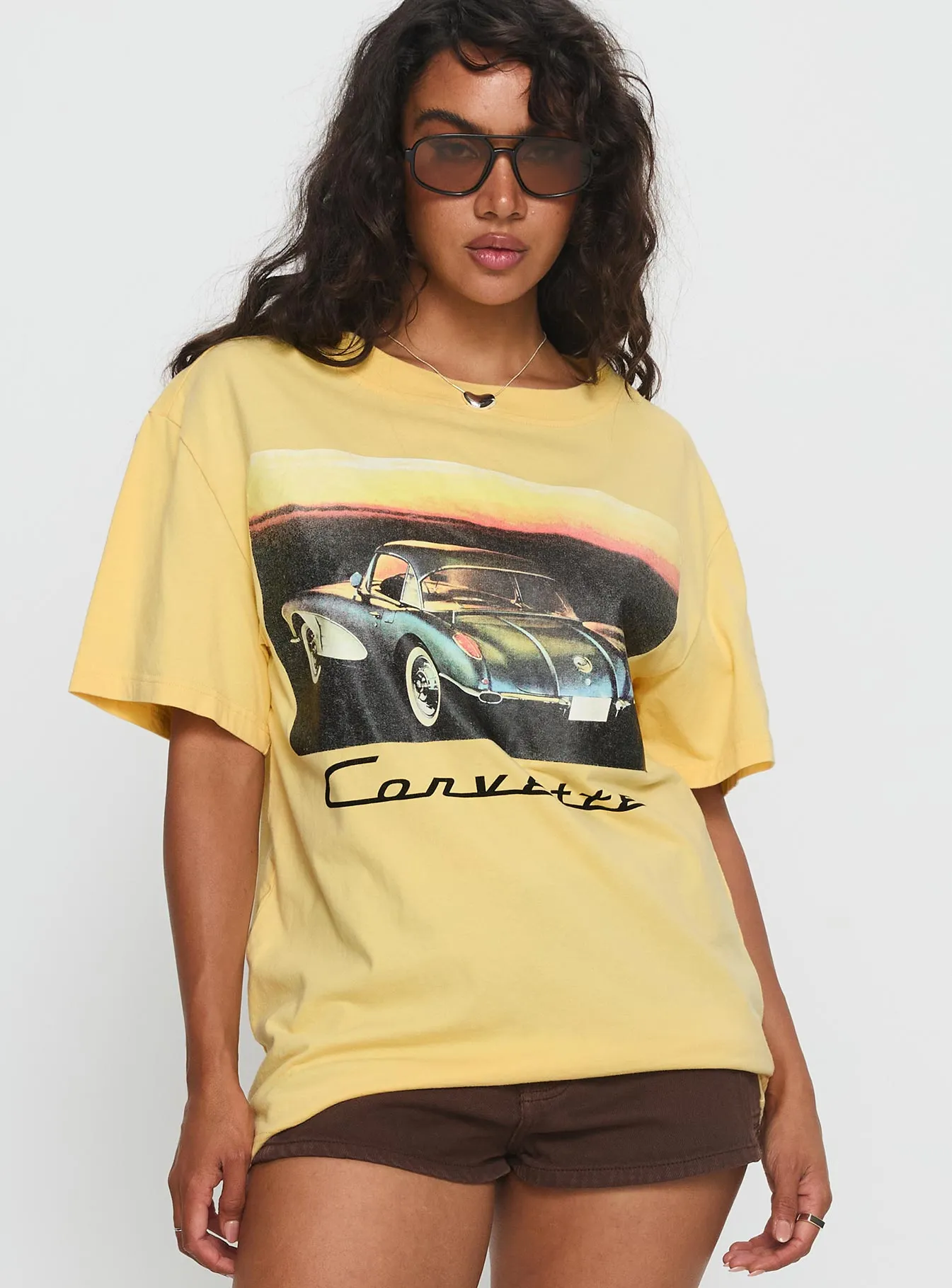 Corvette Legends Oversized Graphic Top Yellow Essential Fashion