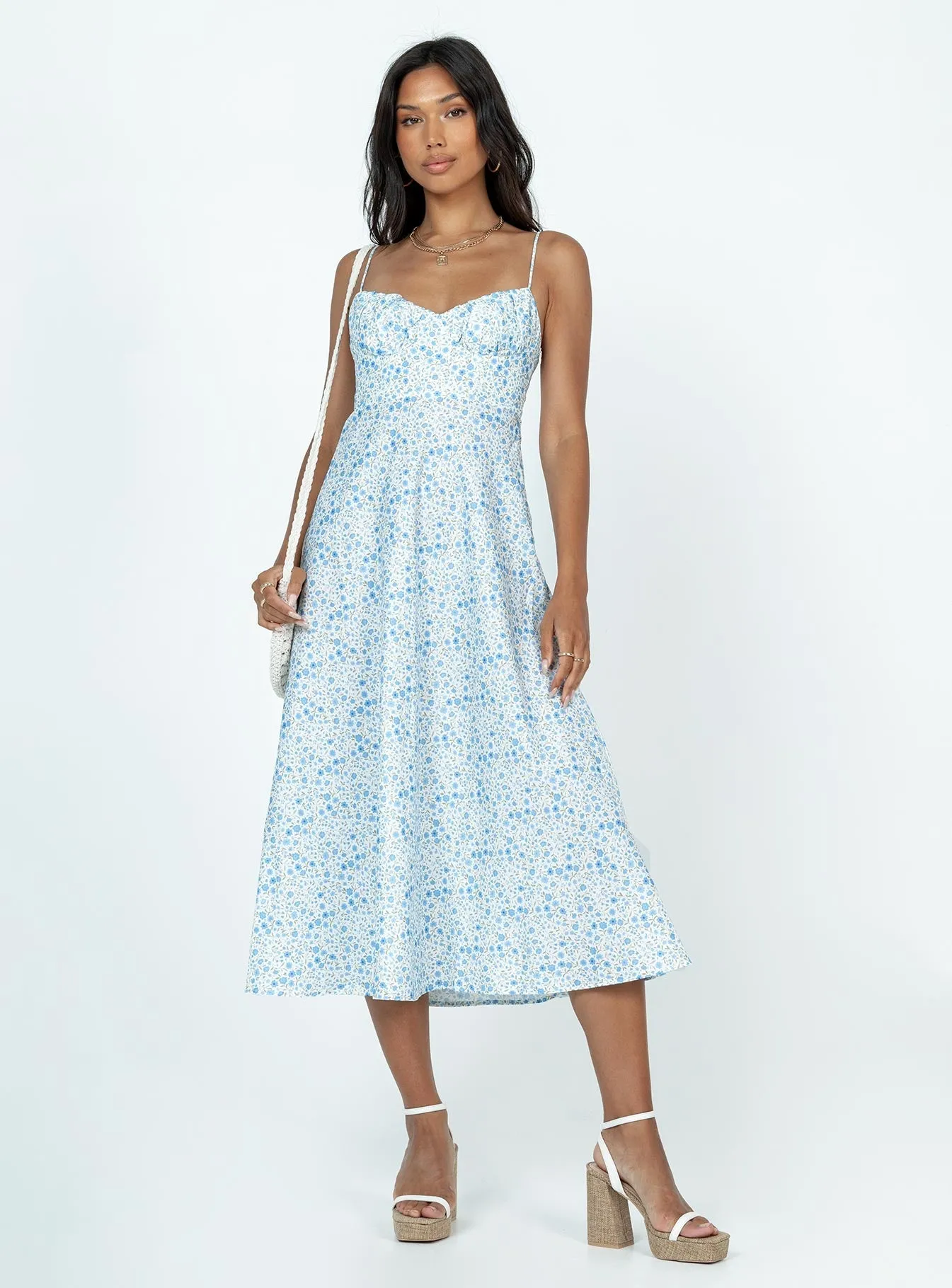 Silk Flow Comfy Yet Stylish Amara Midi Dress Blue Multi