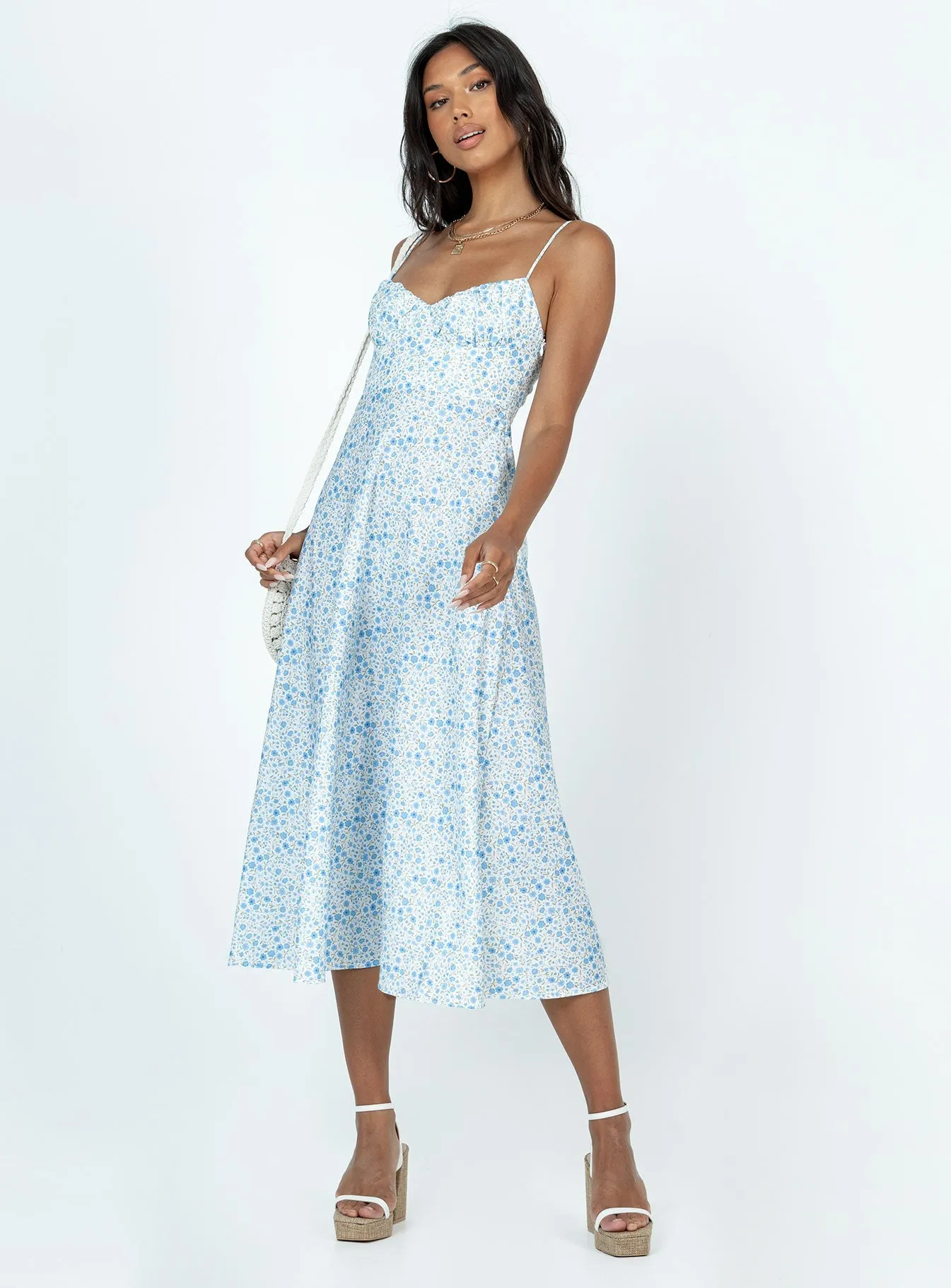 Amara Midi Dress Blue Multi Brunch Tone
