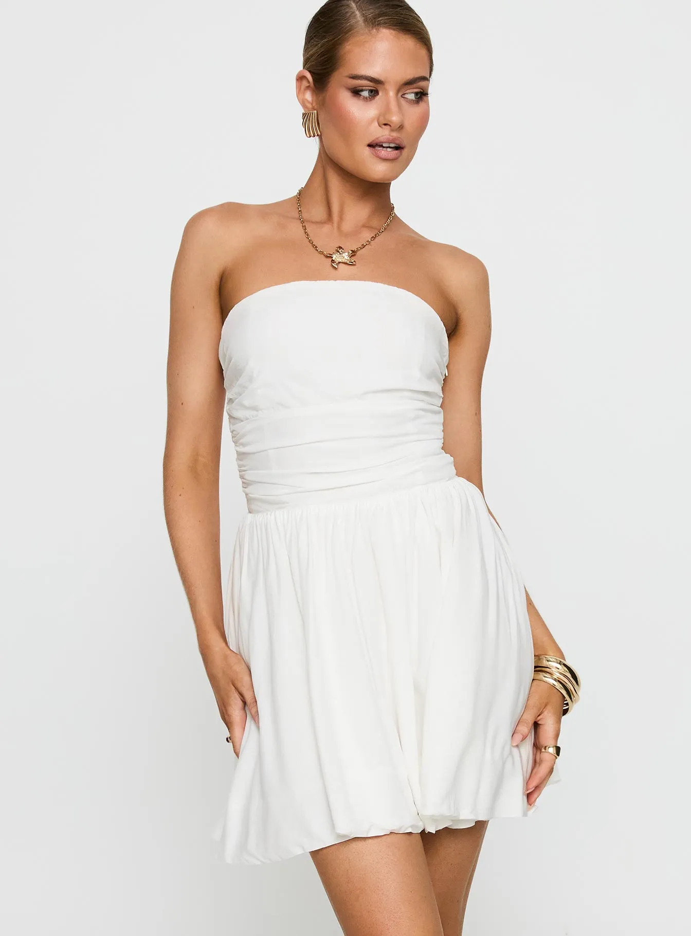 Rashida Strapless Mini Dress White Refined fit