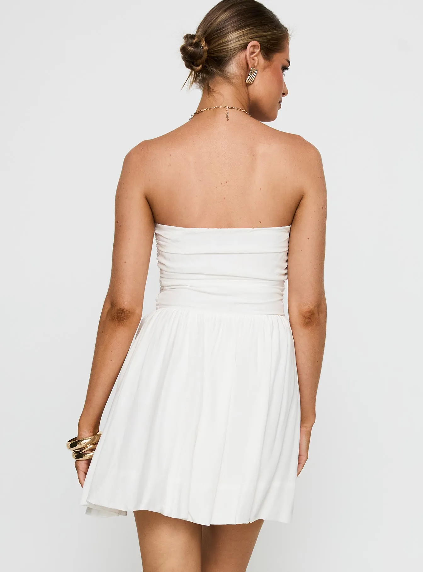 Rashida Strapless Mini Dress White Art Inspired Elegant Fit