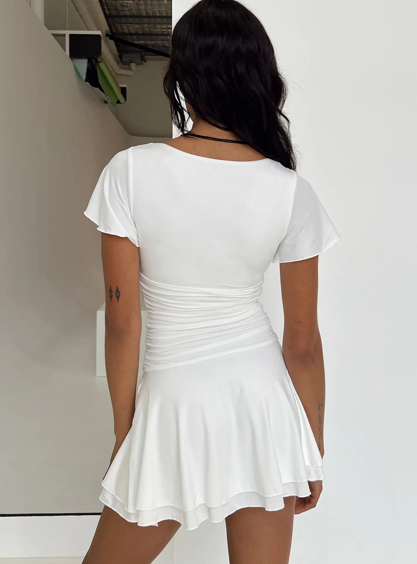 Delicate Tone Canino Mini Dress White