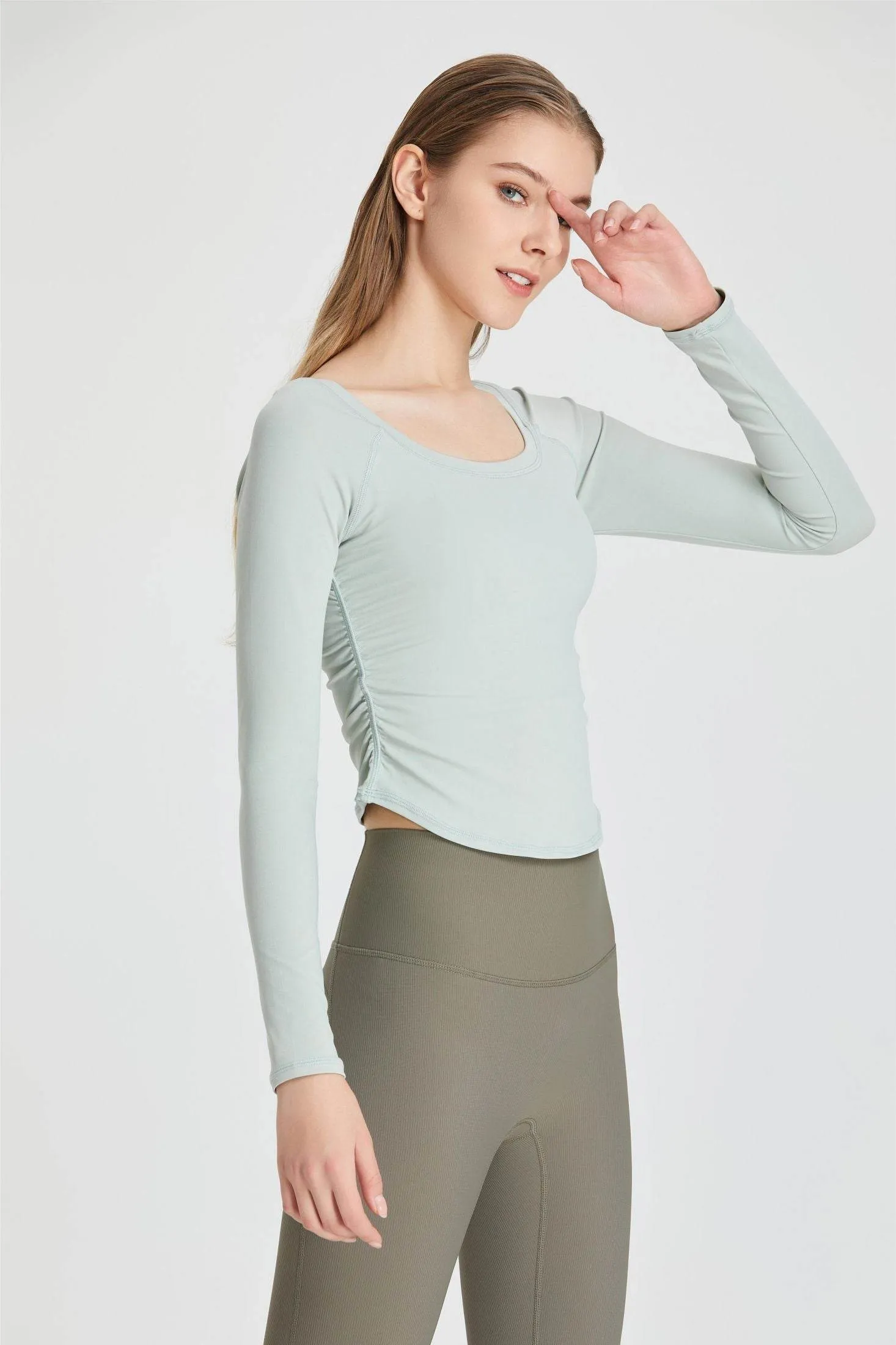Side Ruched Long Sleeve Top Glam Night AntiOdor Fabric