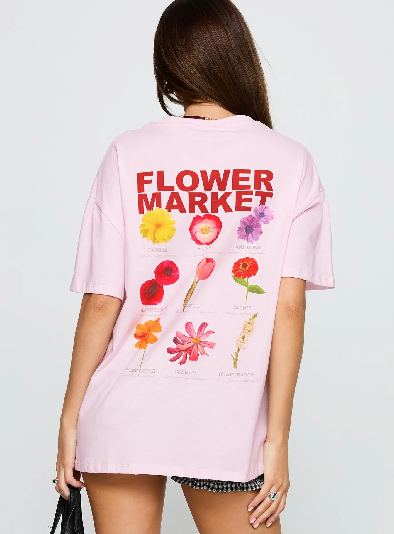 Flower Chart Oversized Tee Pink Easy Fit Wear Active Layers