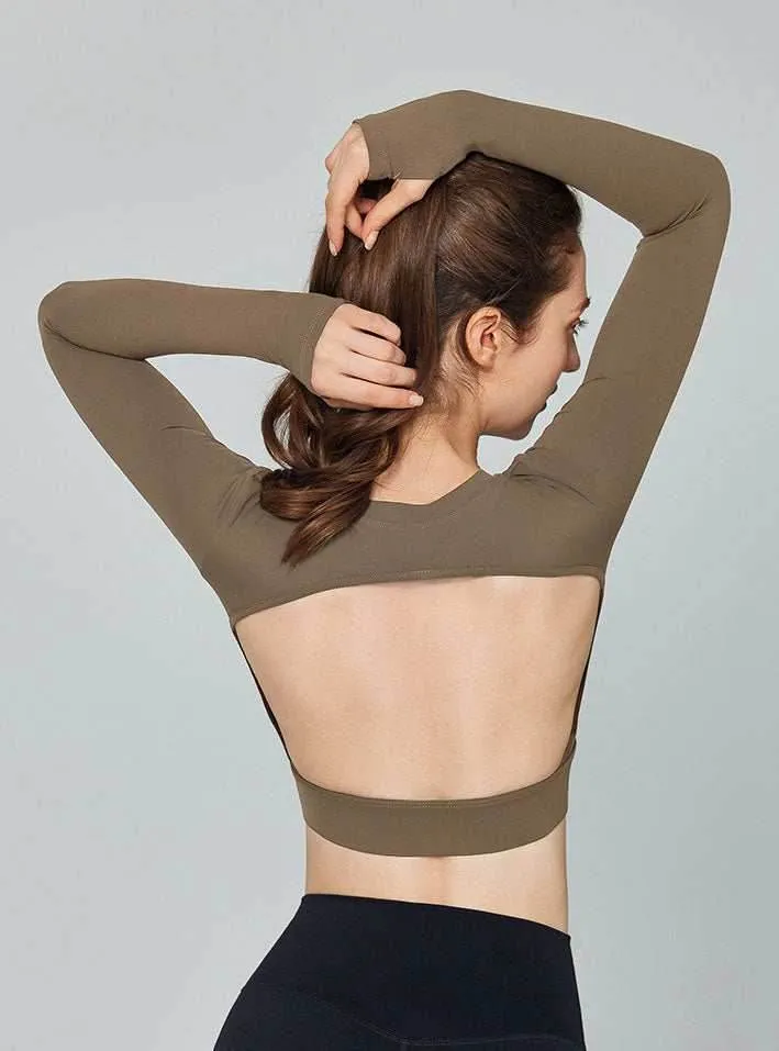 Long Sleeve Hollow Out Back Sports T-Shirt Spark Mood