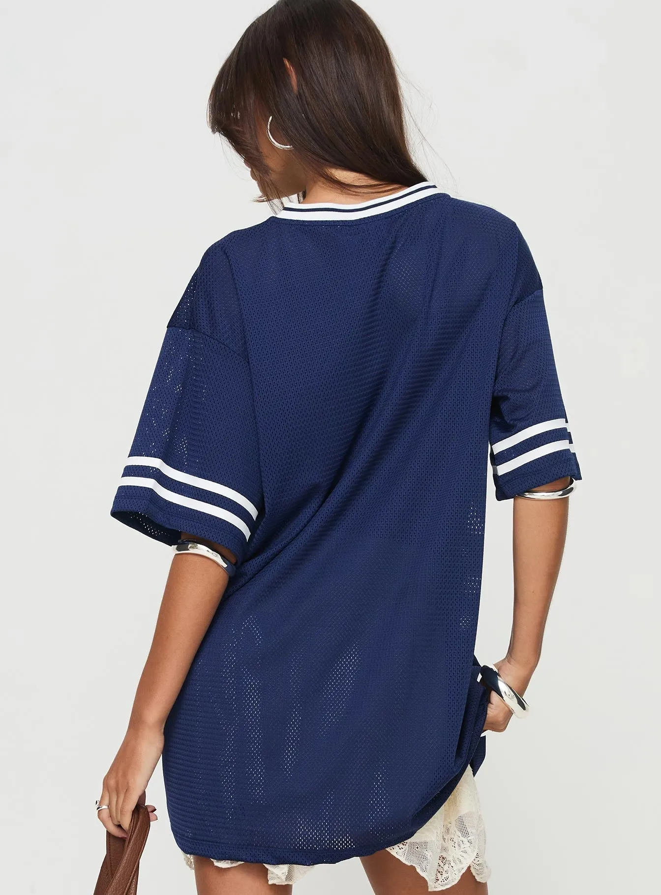 DoubleStitchedHem Michail Jersey Dress Navy