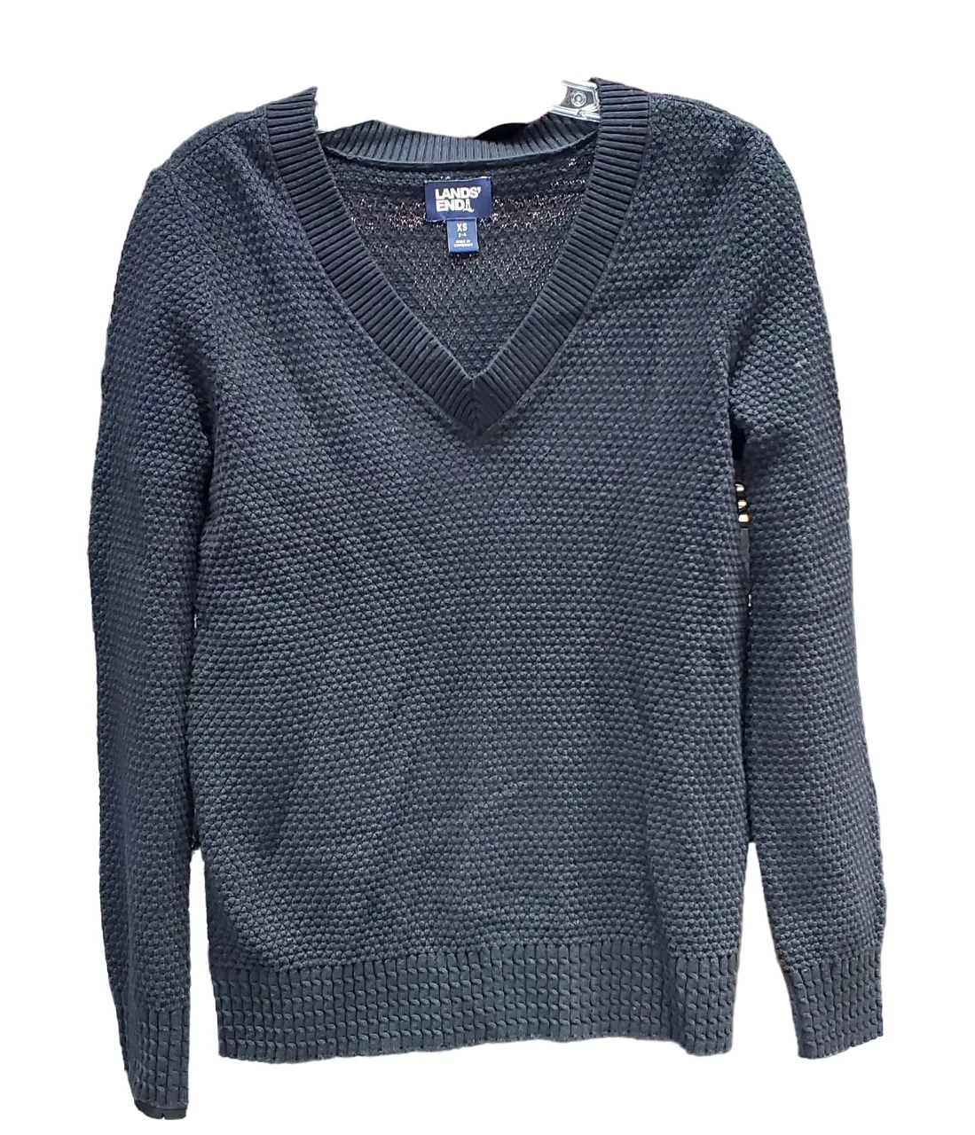 Cozy Choice Fleece Lands End Women's Cotton V- Neck Long Sleeves Black Sweater