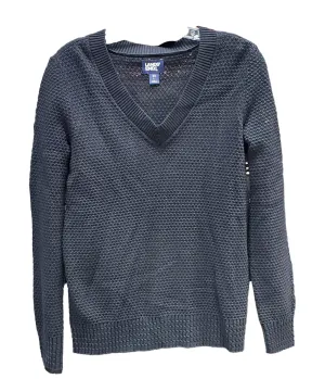 Cozy Choice Fleece Lands End Women's Cotton V- Neck Long Sleeves Black Sweater