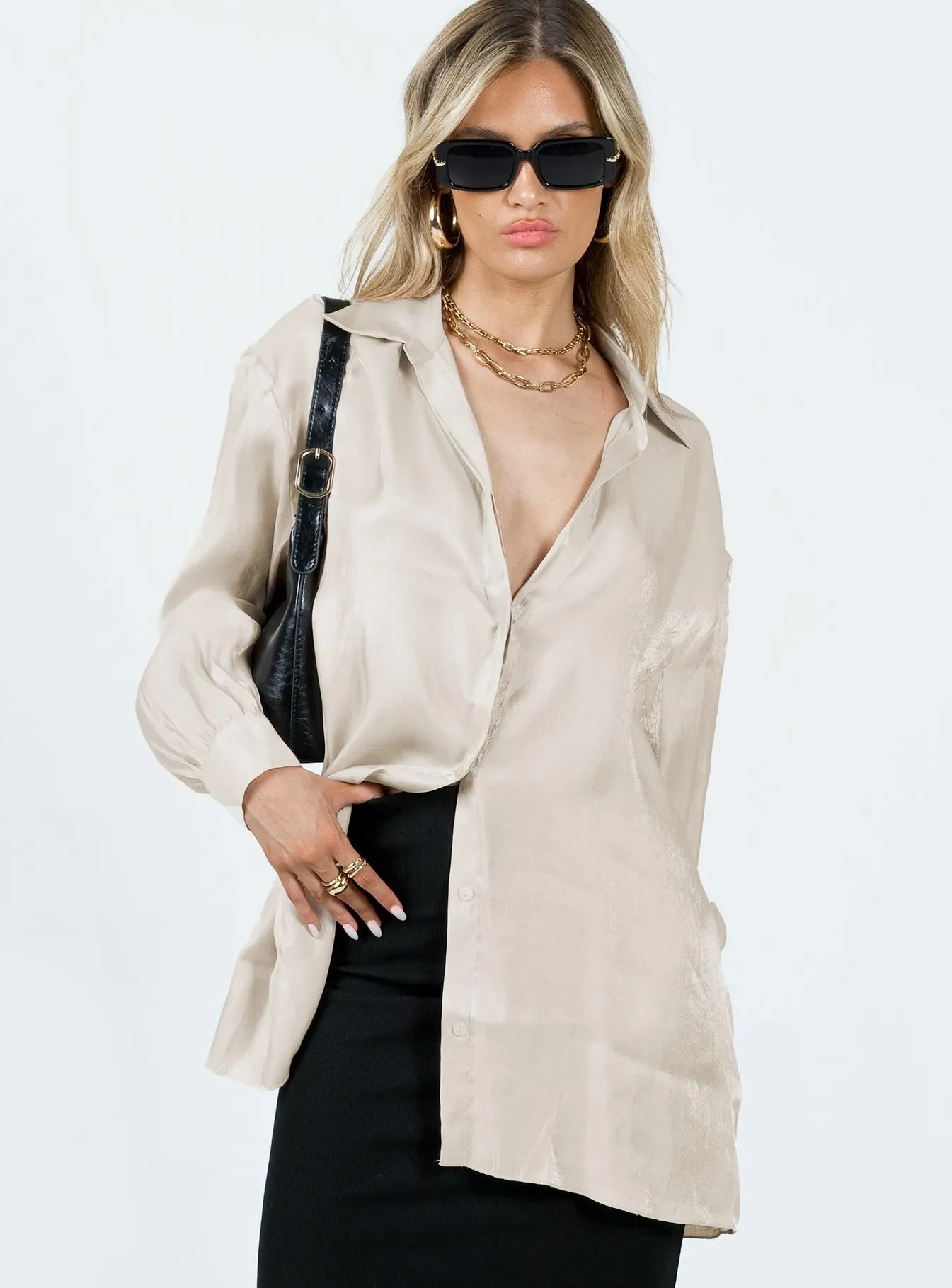 Clean Touch Gathered Skirt Beecham Shirt Dress Champagne