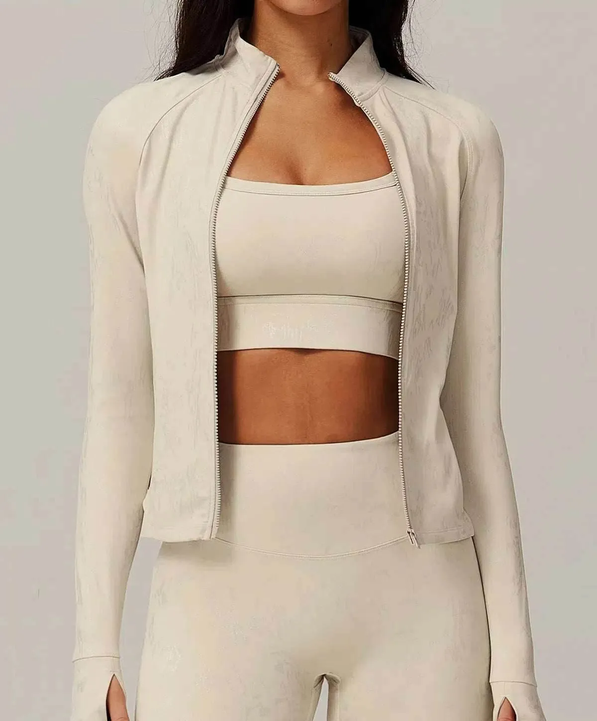 Full Zipper Long Sleeve Yoga Jacket With Gold Blocking Pattern Future Edge quick dry