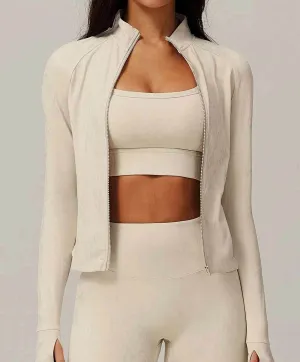 Full Zipper Long Sleeve Yoga Jacket With Gold Blocking Pattern StaticResistant