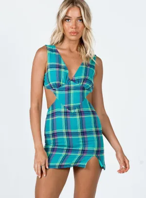 Emeri Mini Dress Green Check Clean Comfort