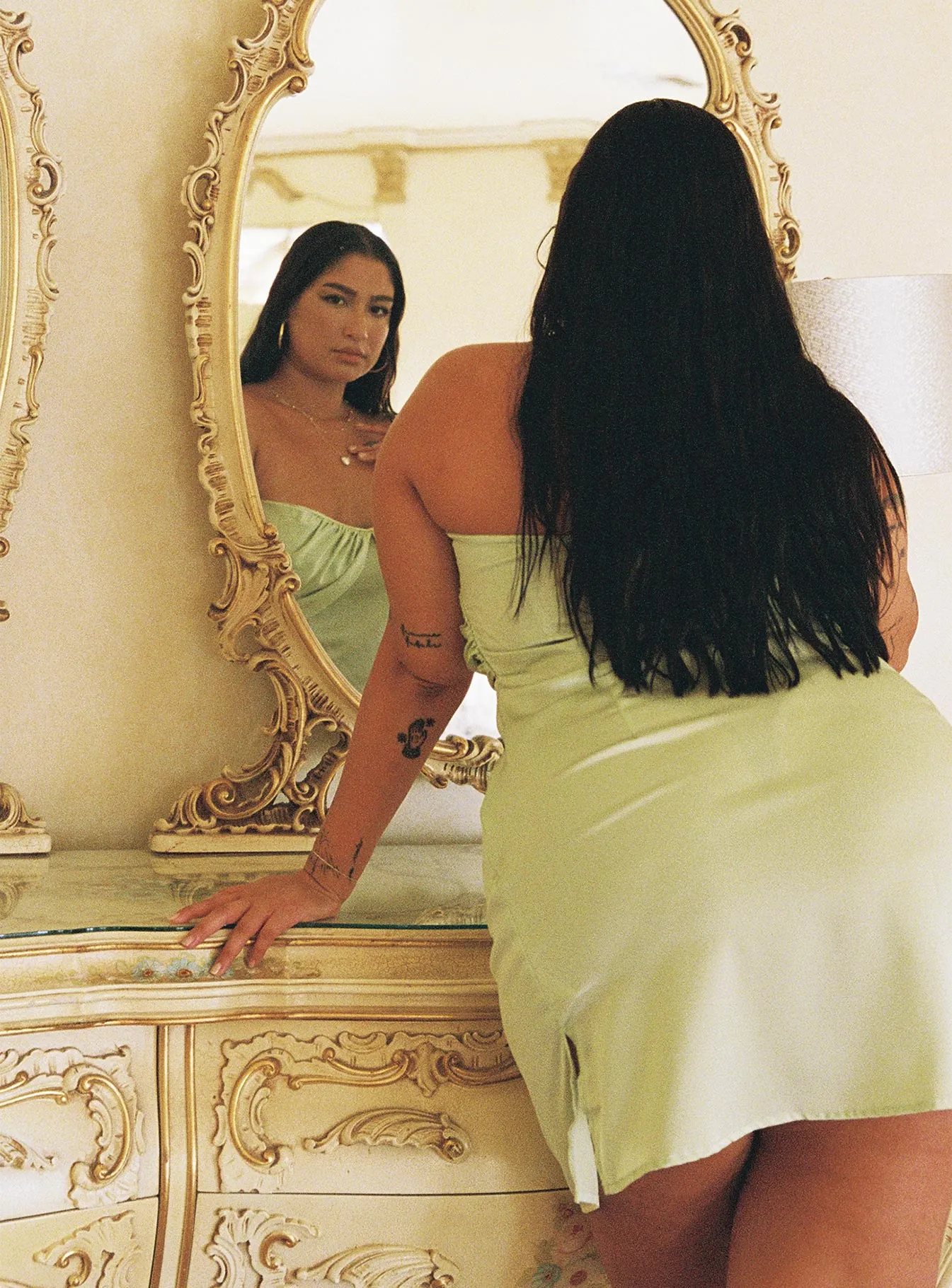 Irena Strapless Mini Dress Green Curve Understated Glam