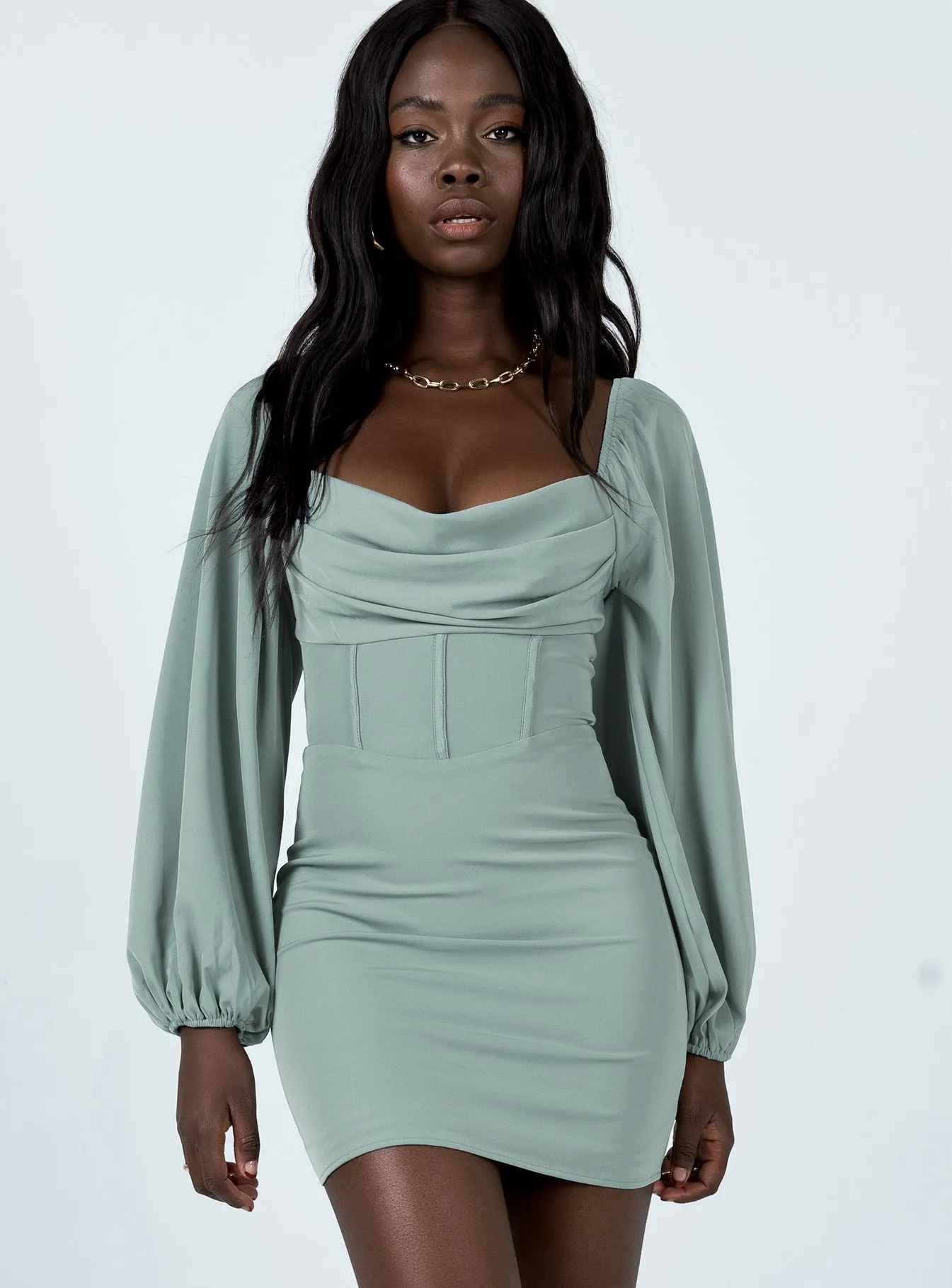 Visual Balance Lillie Long Sleeve Mini Dress Sage