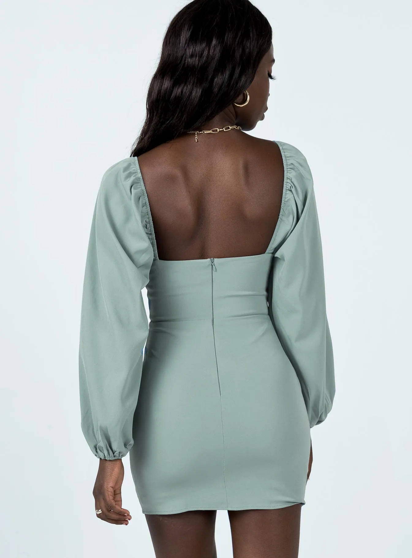 Bridal-Shower Lillie Long Sleeve Mini Dress Sage