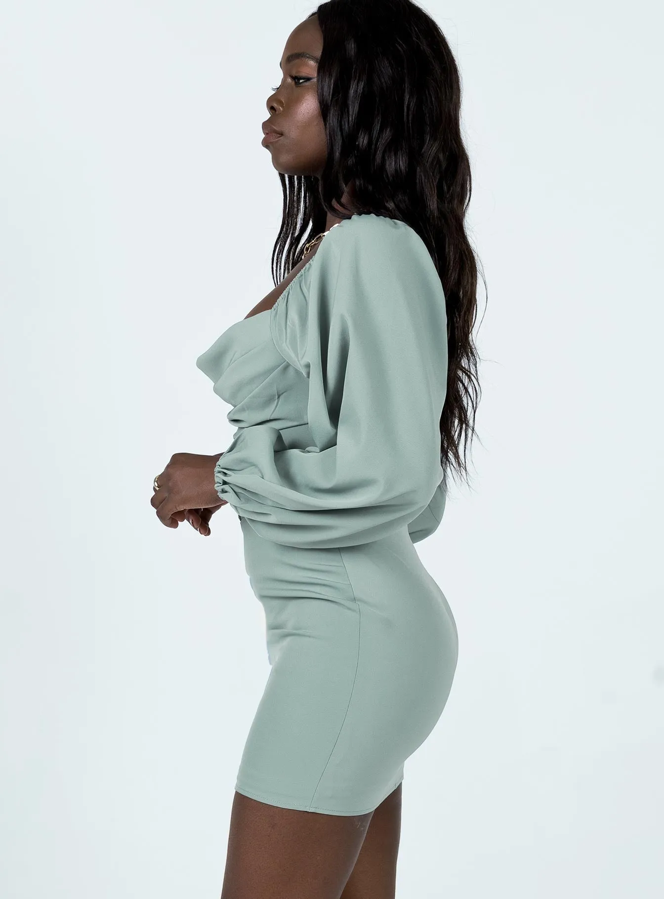 Lillie Long Sleeve Mini Dress Sage Lightweight