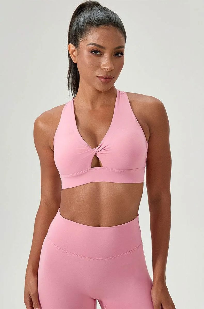 Twist Front Cross Back Sports Bra with Chest Padded Cool Design BalancedDrape
