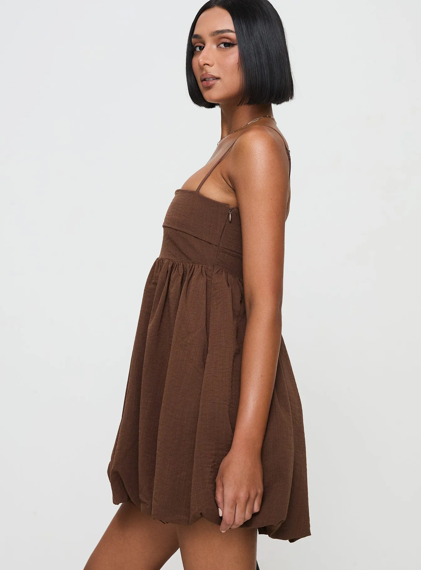 Natural Fit Layken Bubble Hem Mini Dress Chocolate