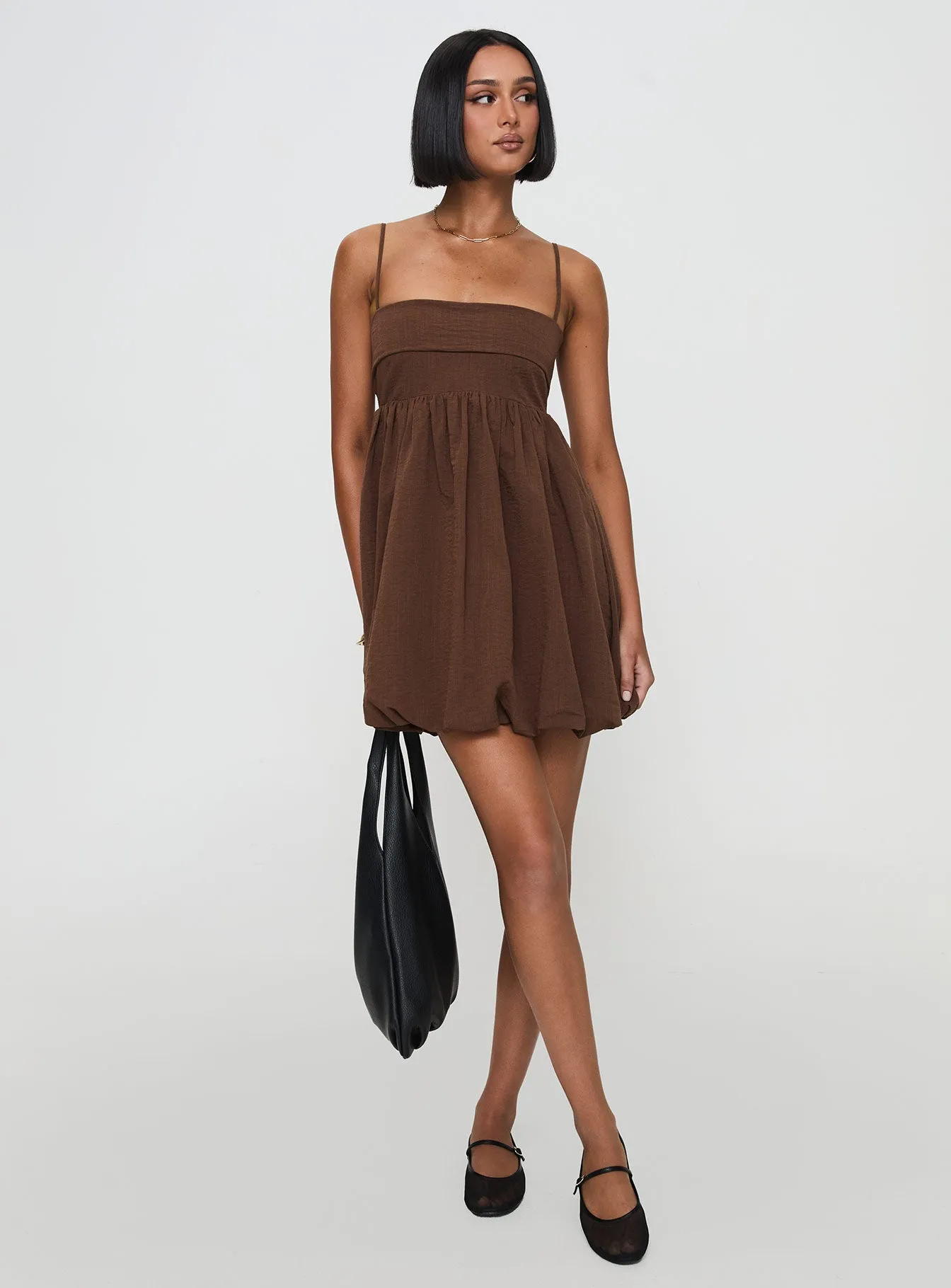 Layken Bubble Hem Mini Dress Chocolate Elegant Layers