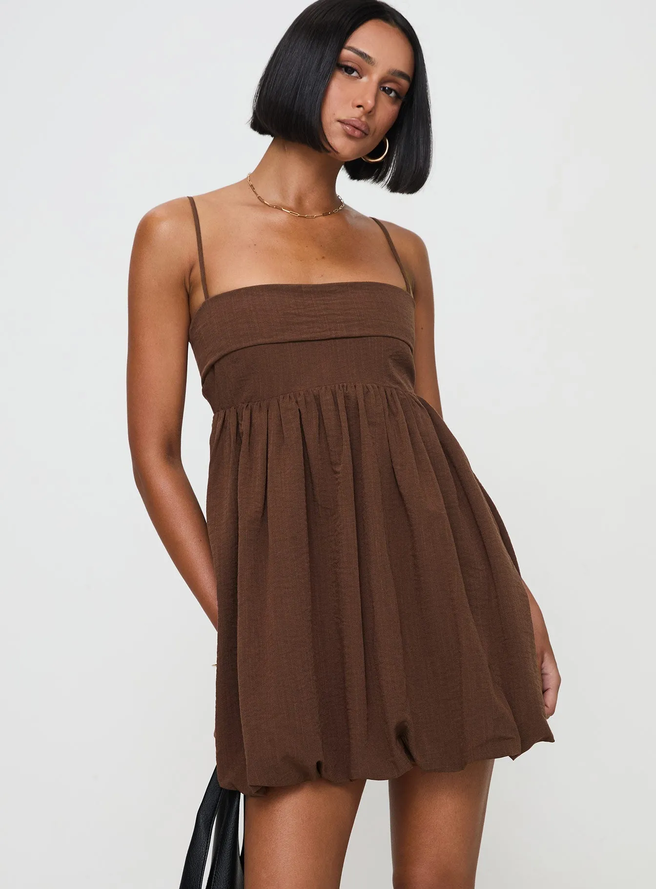 Layken Bubble Hem Mini Dress Chocolate Polished Design