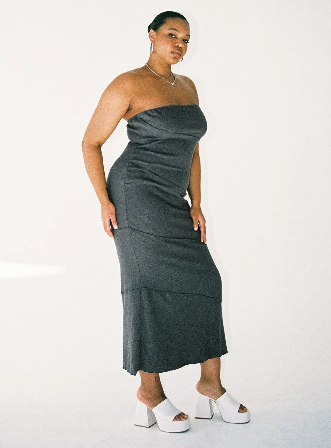 Oscar Midi Dress Grey Curve Timeless Style Wear Night Appeal
