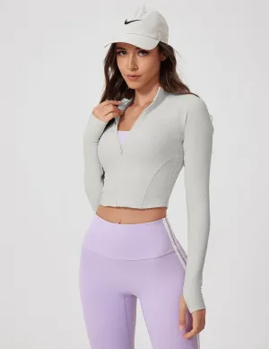 Long Sleeve Crop Sports Jacket with Thumb Hole Cozy Knit Model Glow