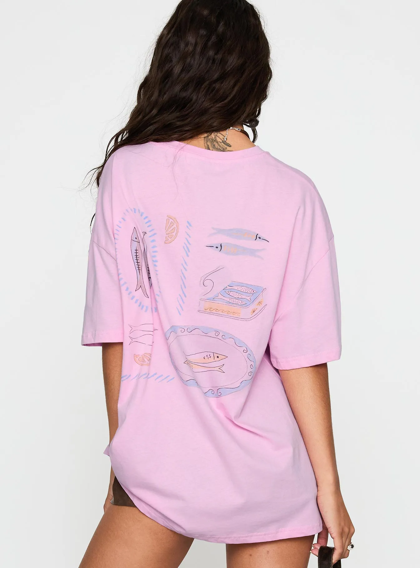 Sardines Please Oversized Tee Pink Practical Wear