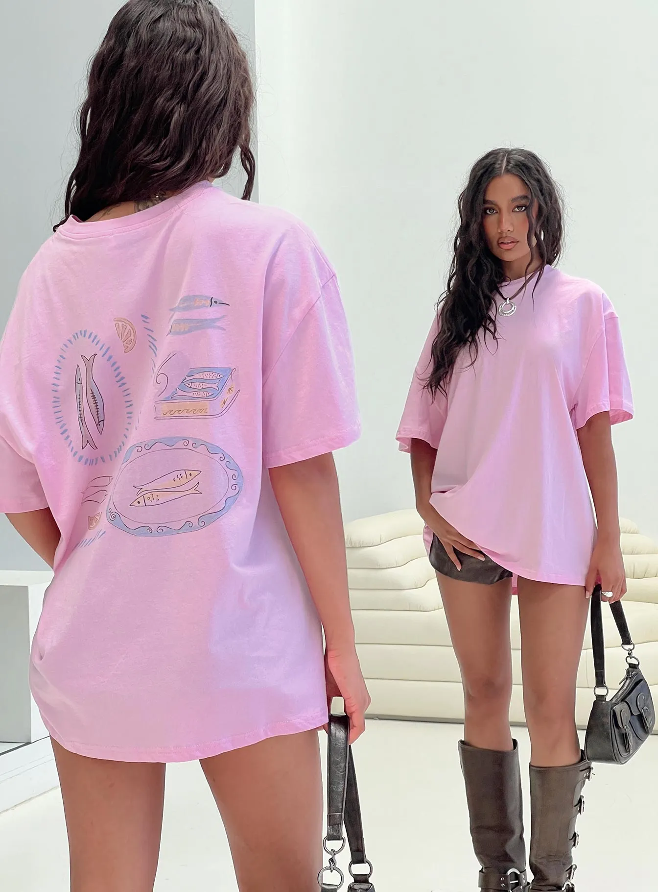 Sardines Please Oversized Tee Pink Easy Layer