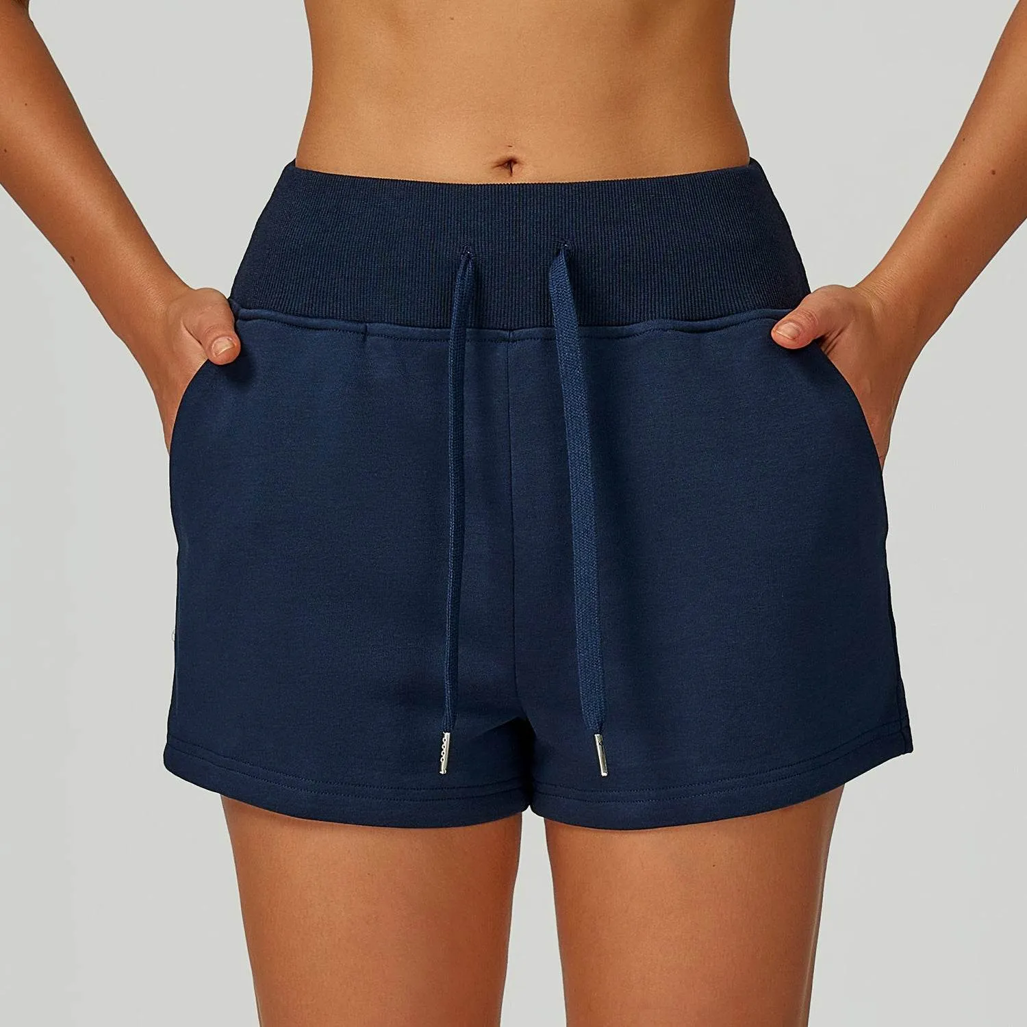 DoubleLayeredEdging Sweat Shorts with Pockets Drawstring Casual Lounge Short