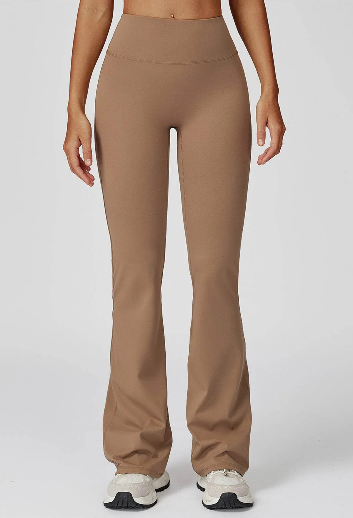 No Front Seam High Waist Sports Flared Leg Pants Natural Fiber Blend