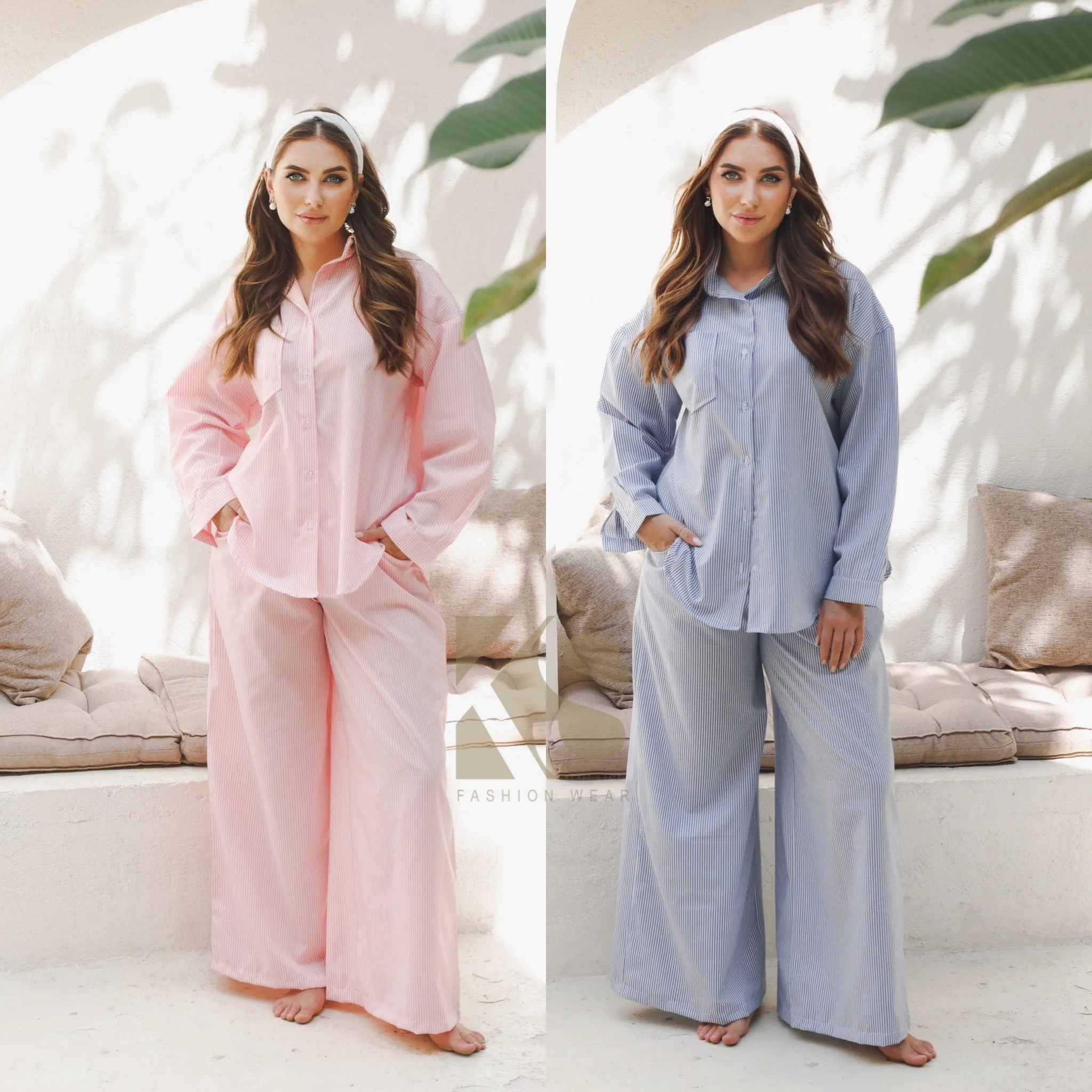 Anti Slip Waistband Wide Leg trousers Striped