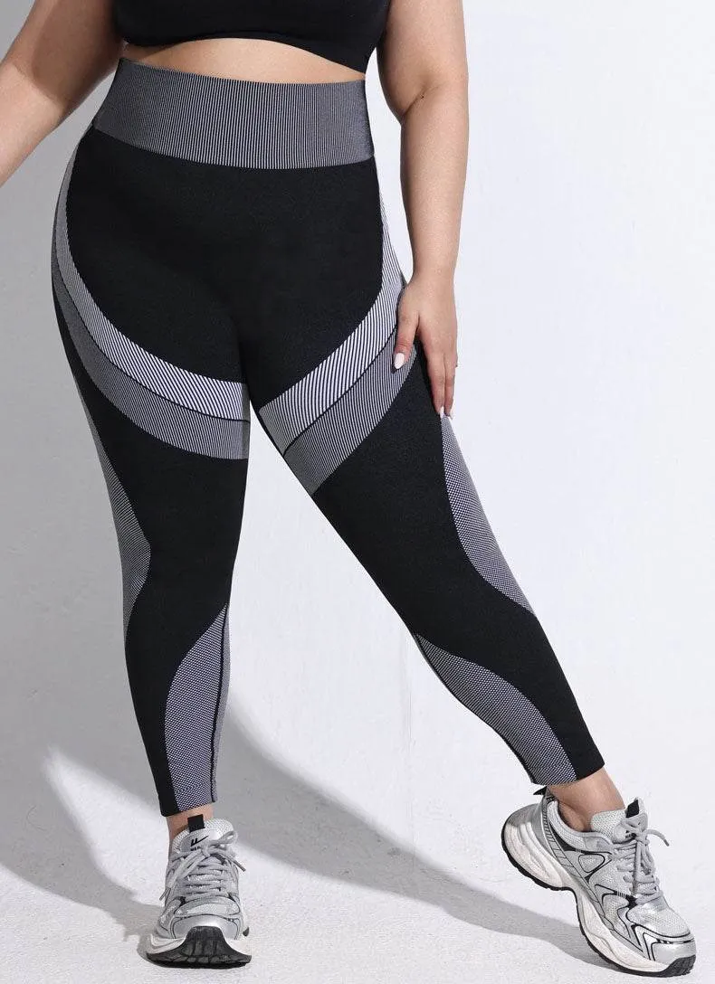 Plus Size Color Block High Waist Yoga Leggings Weekend Style