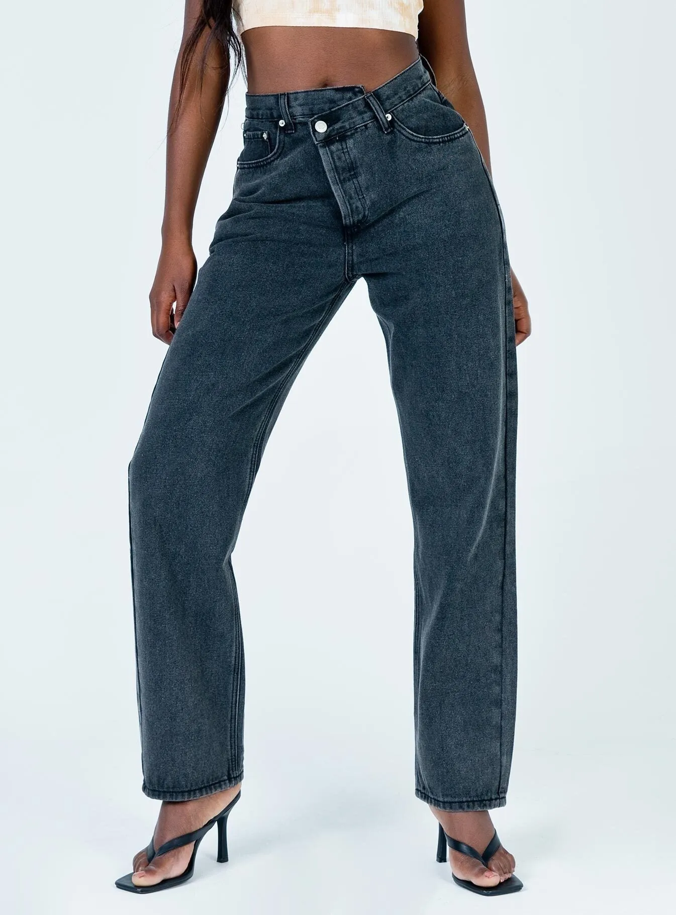 Holly Asymmetric Straight Leg Jean Black Denim Fantasy Glow NonRestrictiveCut
