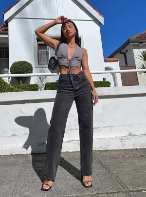 Easy Fashion Holly Asymmetric Straight Leg Jean Black Denim