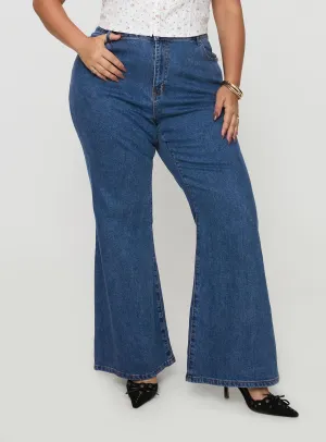 Lucille High Rise Flared Jeans Mid Wash Curve Pearl Tone QuickPackable Design