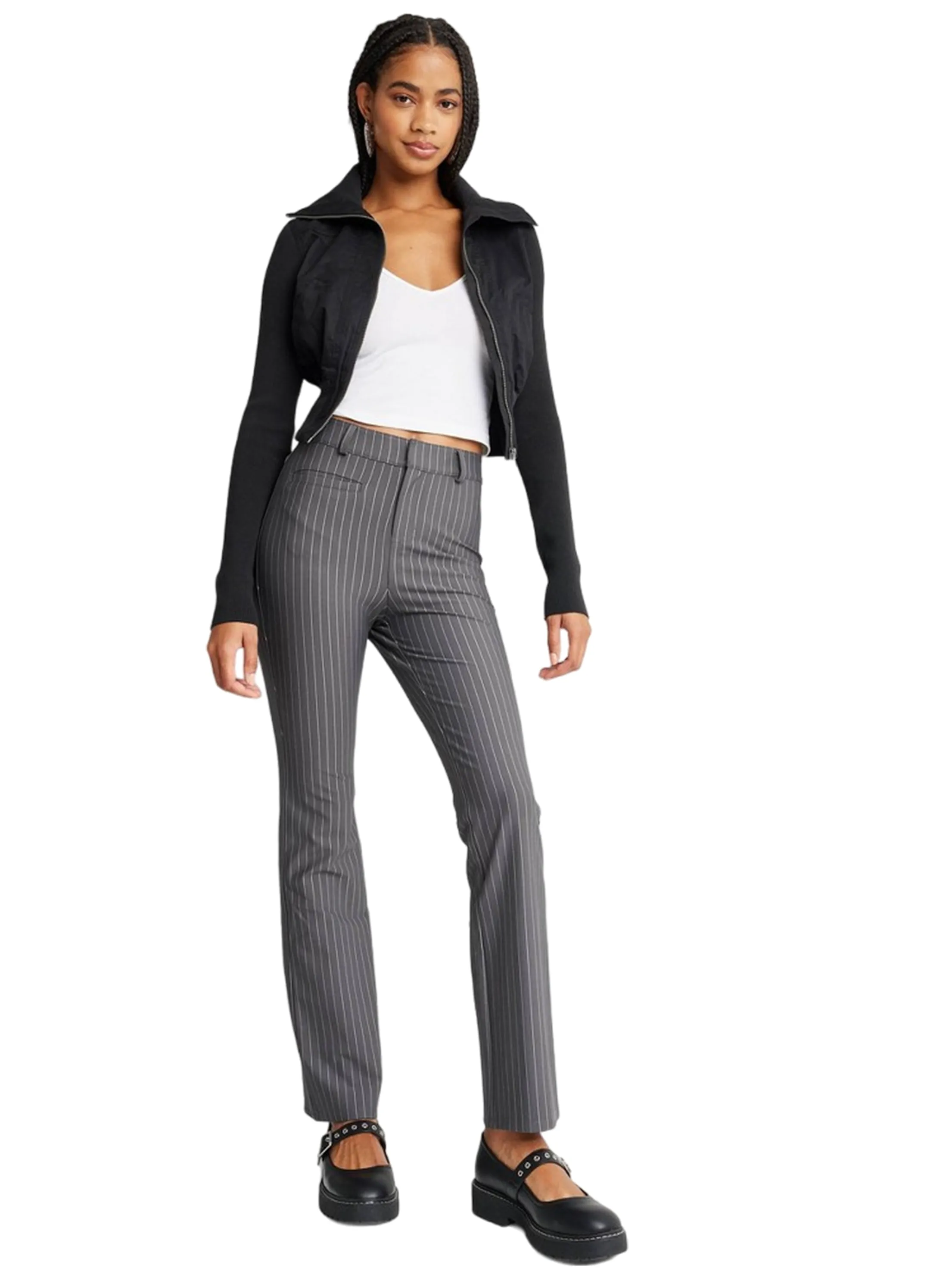 Non Irritating Seams Minimal Vibe Women's  Striped Pants,Grey