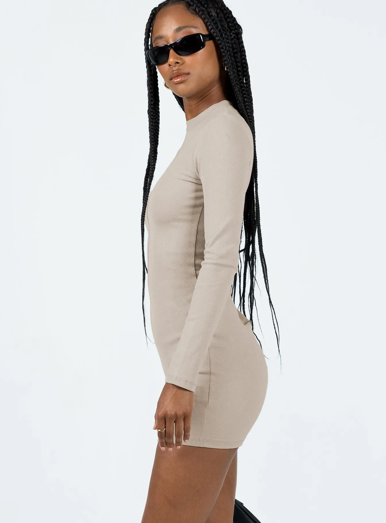 Diani Long Sleeve Mini Dress Beige Cozy Comfort