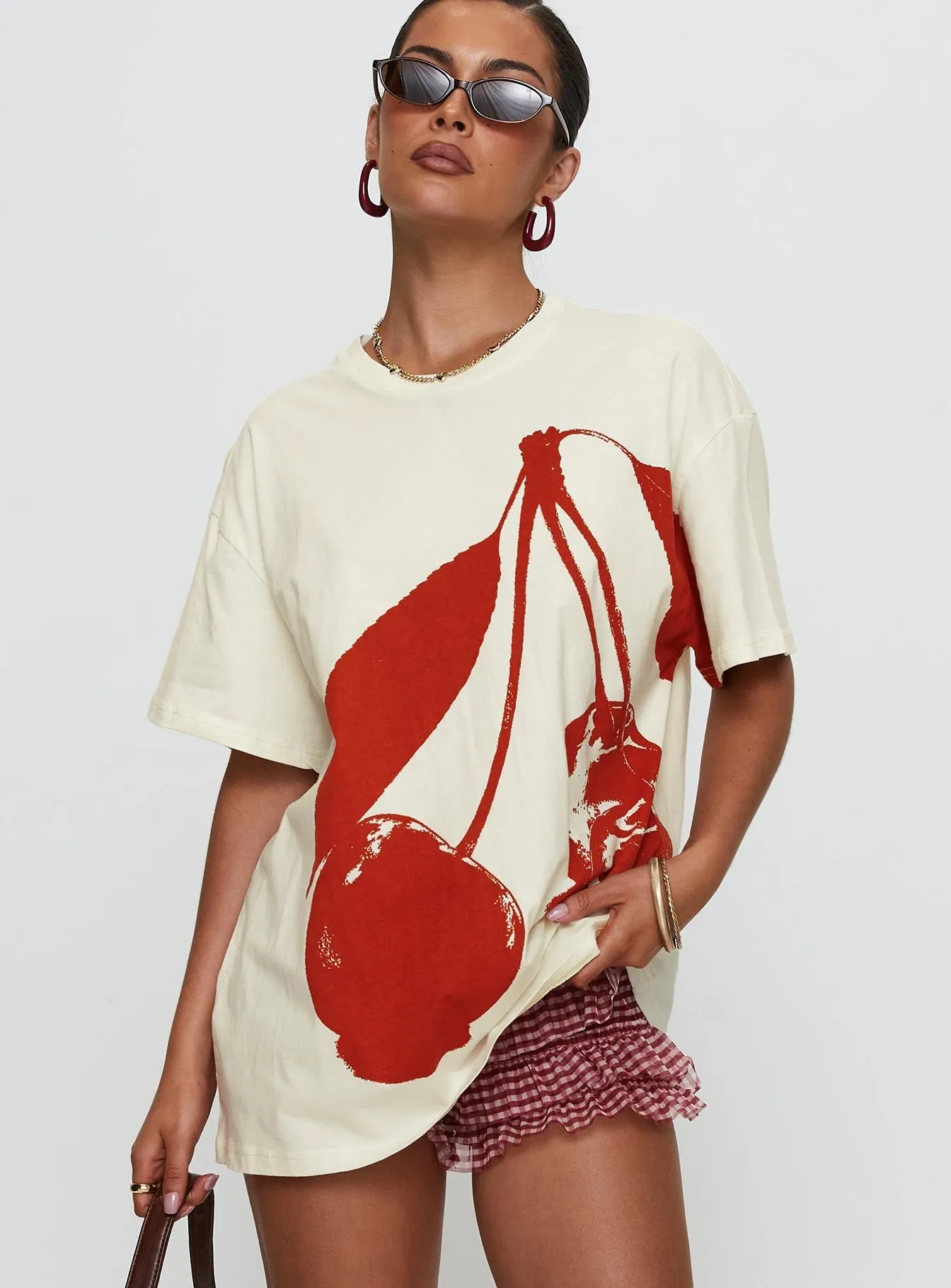 Moisture Management Side Vent Design Cherrie Amore Oversized Tee White
