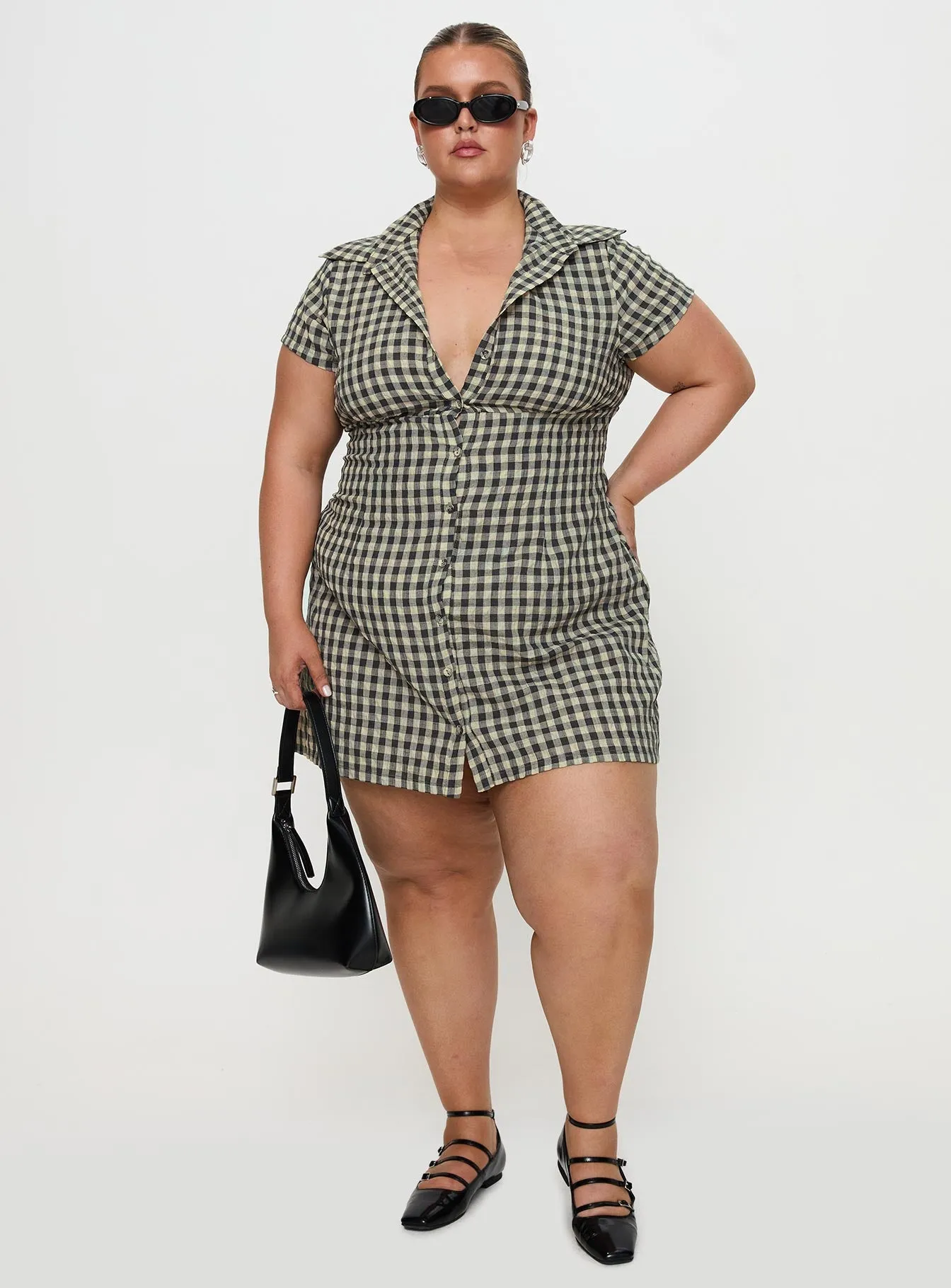 Motley Mini Dress Brown Check Curve Skin Tone Evening-Wear