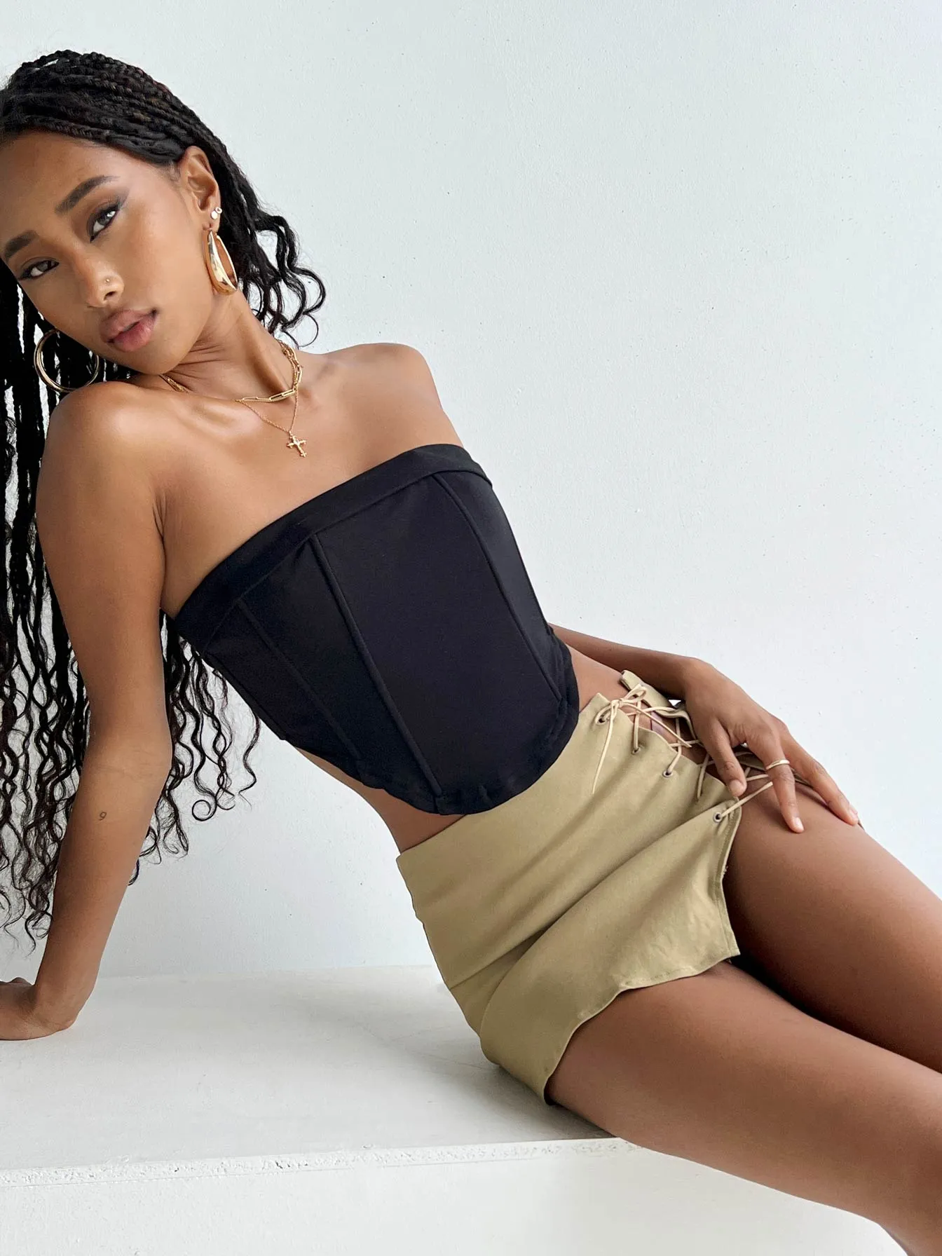 Road Trip Flexible Waistband Motel Iram Skirt Tan