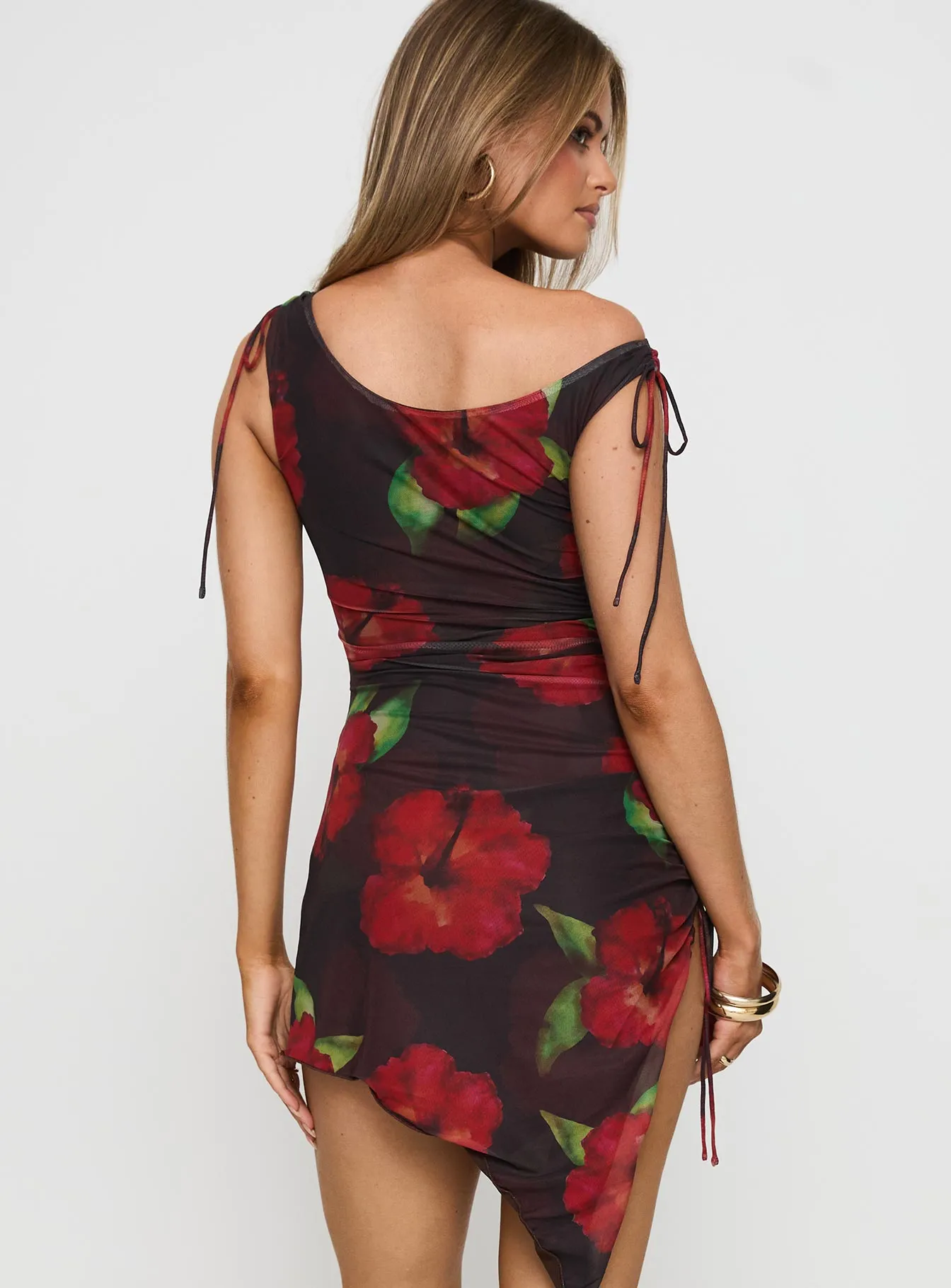 Harmonie One Shoulder Mini Dress Brown / Red Daily Confidence