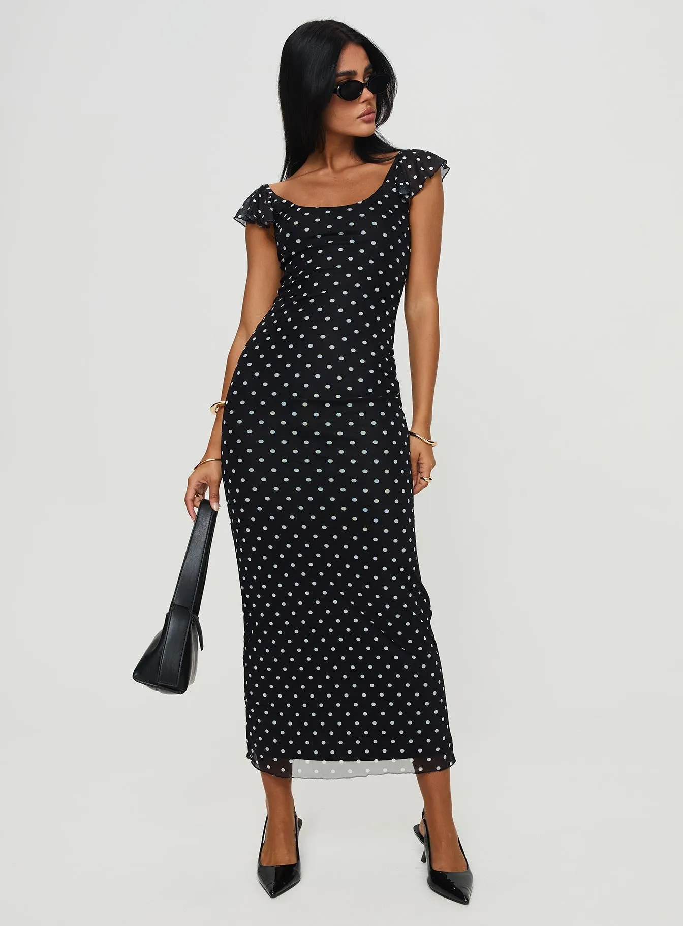 Sandberg Maxi Dress Black Polka Dot Non-Pilling Skin Tone